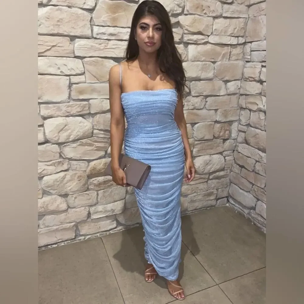 HOUSE OF CB Fornarina Baby Blue Sparkle Silvermist Fairy Glitter Ruched Dress - Picture 8 of 16